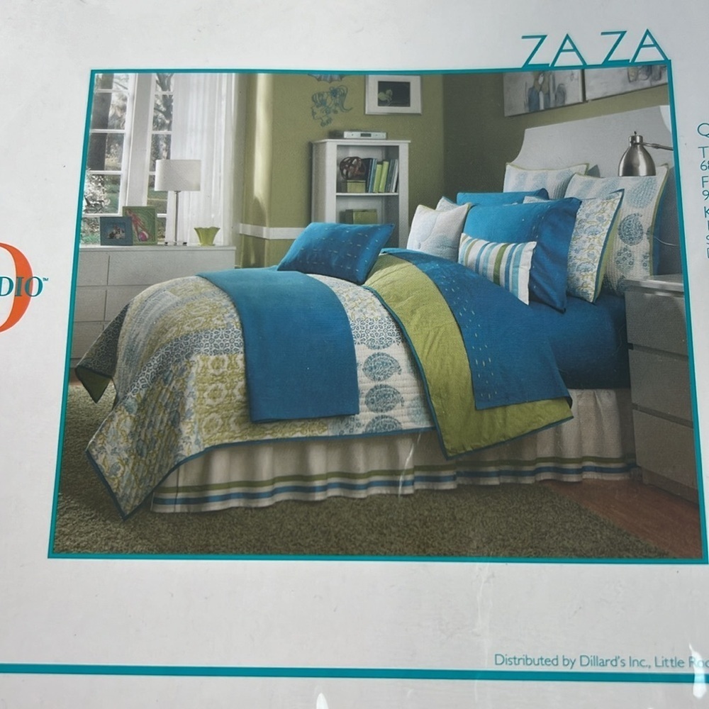 New! Studio D Euro pillow Shams lot of 2 blue white turquoise and lime green - Picture 4 of 8